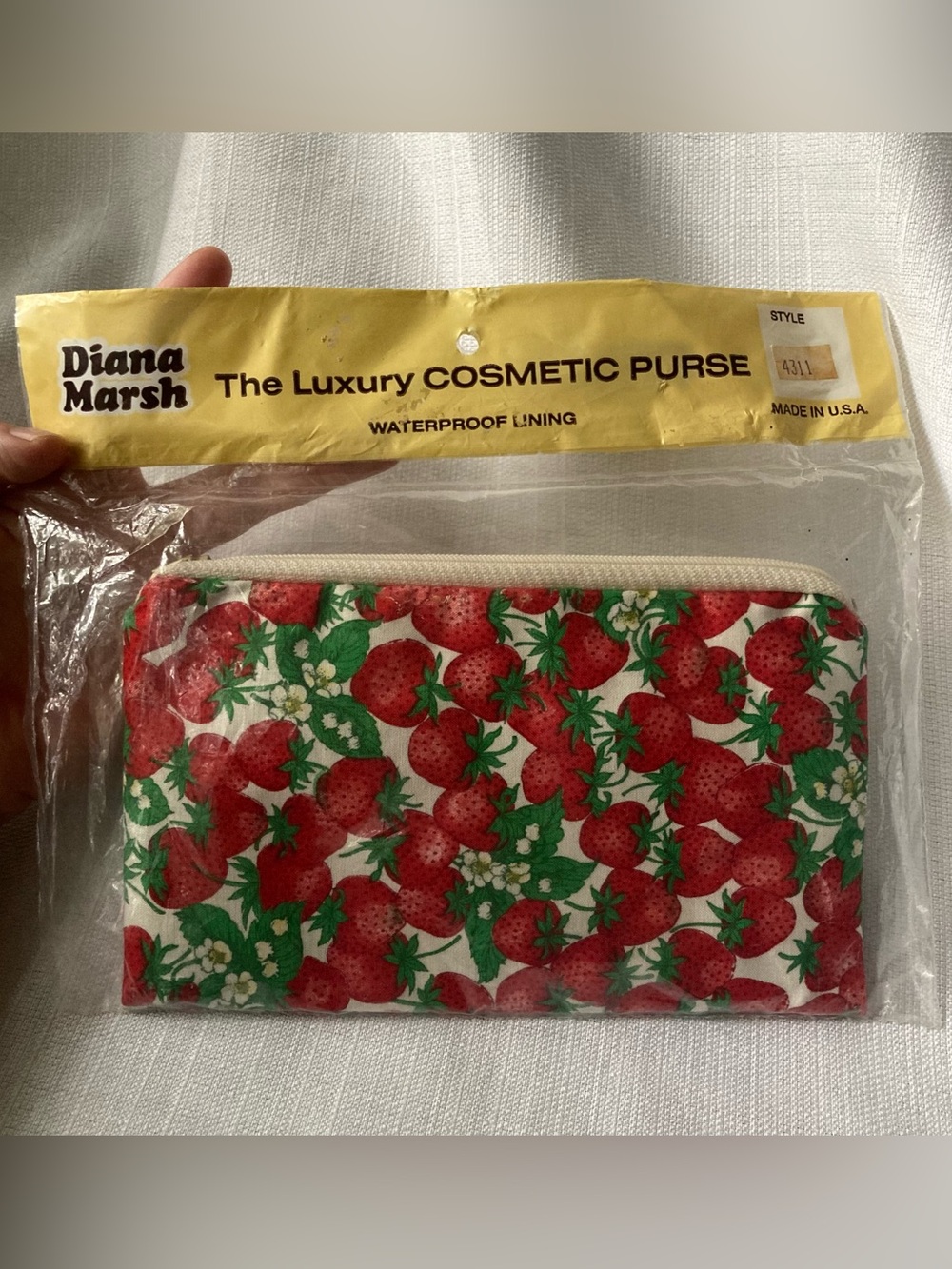 Vintage Diana Marsh Strawberry Print Cosmetic Purse with Waterproof Lining!